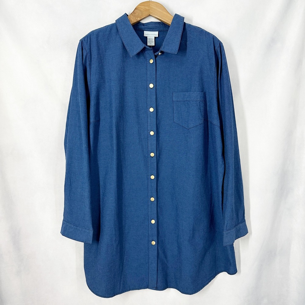 Soft Surroundings Cotton Long Sleeve Solid Blue Button Up Shirt Women's‎ Size 3X